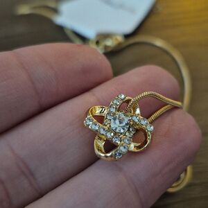 Gold-Plated Love Knot Pendant Necklace Infinity Crystal Rhinestone Charm